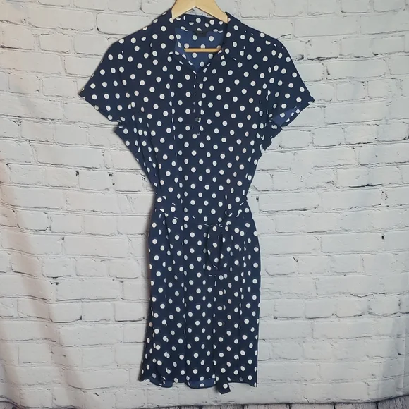 Ann Taylor | Dresses | Ann Taylor Navy Blue And White Polka Dot Dress |  Poshmark